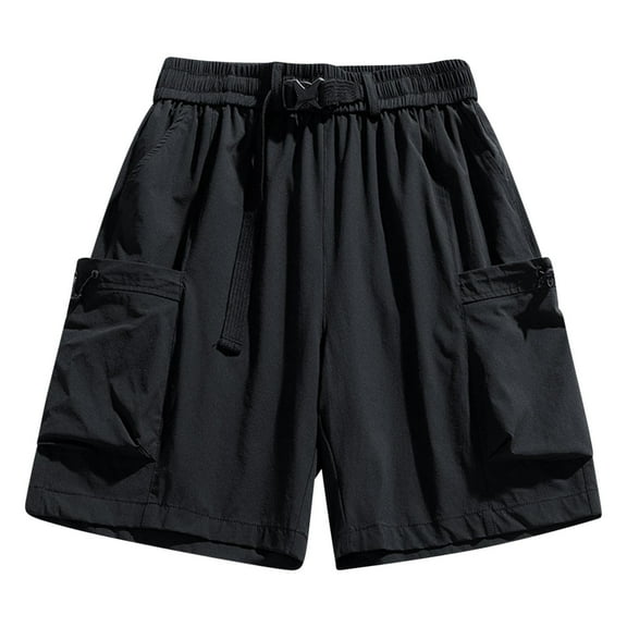 JUUYY Men's Quick Dry Cargo Shorts Loose Lightweight Elastic Waist Drawstring Shorts Outdoor Summer Hiking Shorts with Multi-Pocket Black XXL
