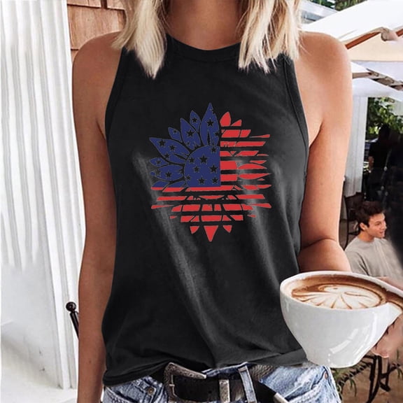 DailyTrove Women's American Flag Bunny Tank Top - Polyester Patriotic & Summer Wear, Festive for July 4th