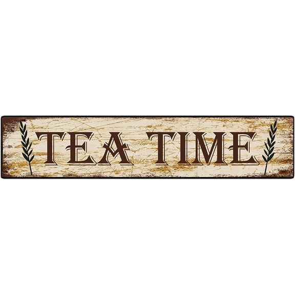 Tea Time Sign Metal Plaque Rustic Tin Sign Retro Wall Decor 4x16 in
