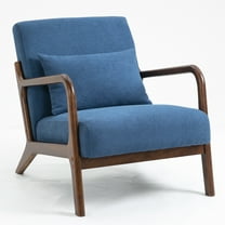 PORKISS Modern Arm Chair Velvet Fabric Upholstered Comfy Reading Accent Chair with Solid Wood Frame and Pillow, Armchair Comfort Club Chair Lounge Chair for Living Room Bedroom Sunroom, Blue