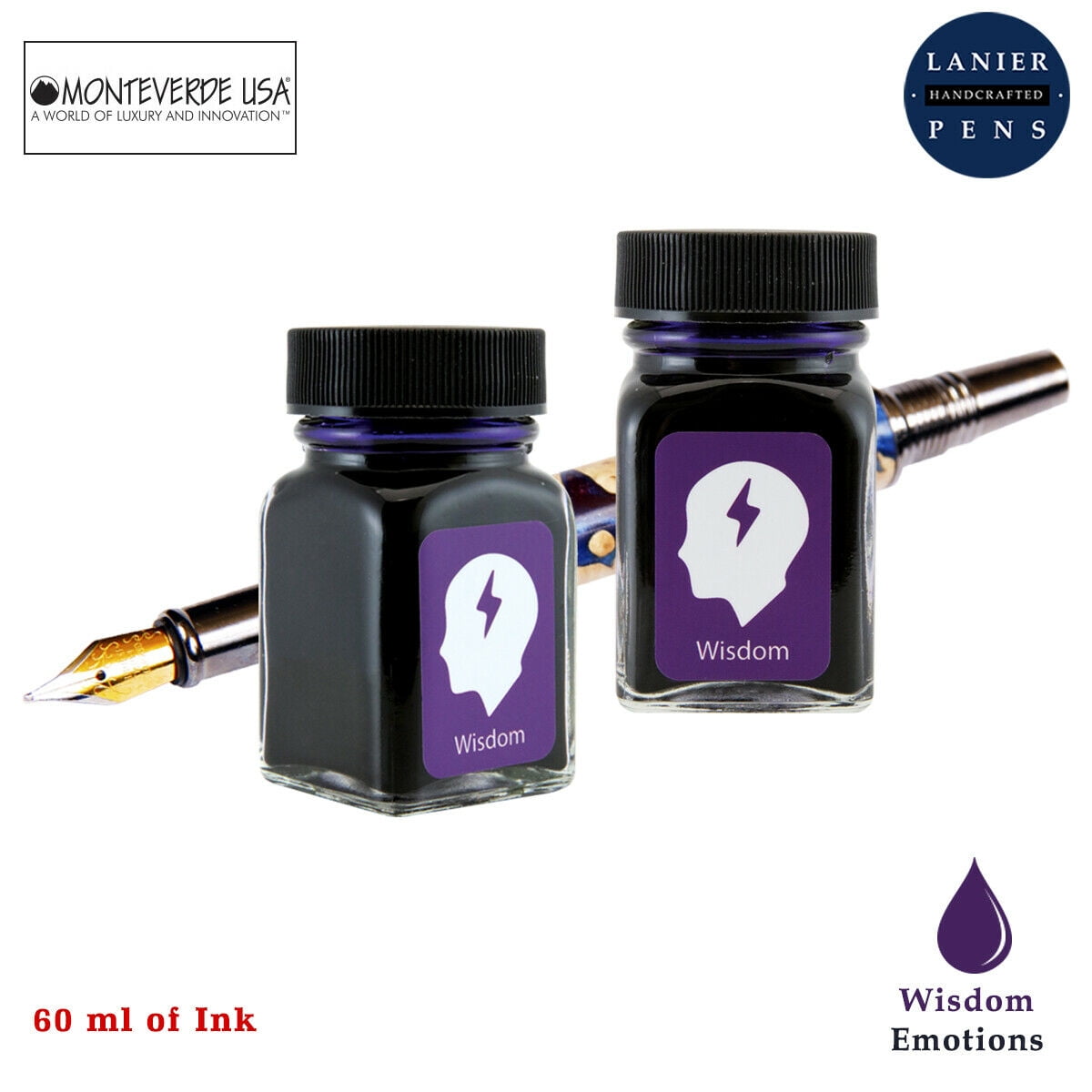 Monteverde 60ml Emotions Fountain Pen Ink Bottle (30ml Wisdom Purple G309WP Ink Bottle - Pack of 2)