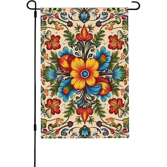 Boho Flower Welcome Holiday Garden Flag 12 x 18 Inch Double Sided Linen Outdoor Decor