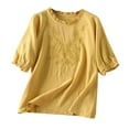 thumbnail image 2 of WXLWZYWL Clearance Tops for Womens Plus Size Crew Neck Short Sleeve Blouses Cotton Linen Embroidery Solid Color Vintage Summer Casual Loose Shirts, 2 of 4