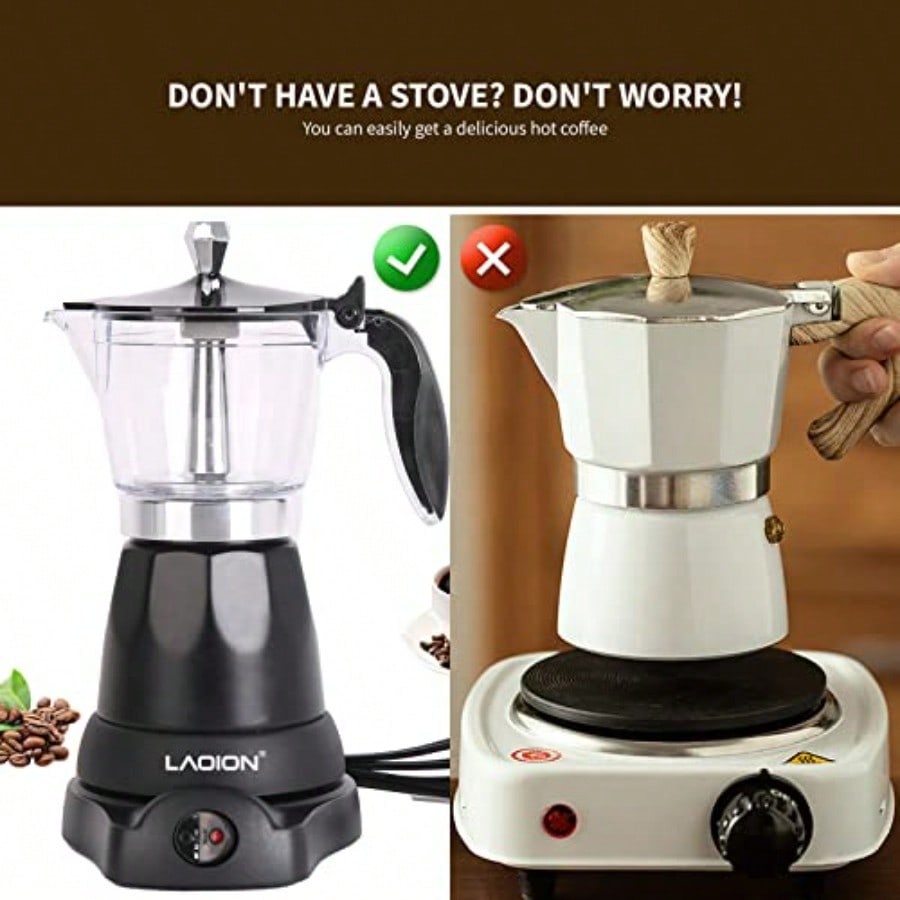 Cuban Coffee Maker 6 or 3cup Electric Espresso Coffee Maker Portable Cafeteras Electricas Modernas Electric Moka Pot with Detachable Base and Overheat Protection Coffee Gift for Home Travel