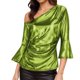 thumbnail image 1 of Tops de Manga Larga de las Mujeres con Brillo Metálico Y Textura de Costillas, Blusa Casual de Hombros para Fiesta Y Uso Cotidiano, Tops de Manga Corta de las Mujeres, 1 of 7