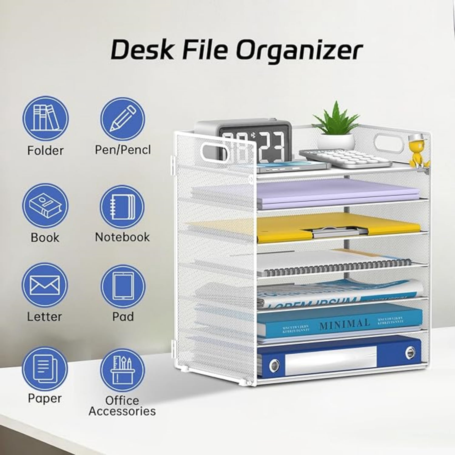 INTIGE 7 Tier Paper Organizer, Mesh Desktop File Holder with Handles for Office
