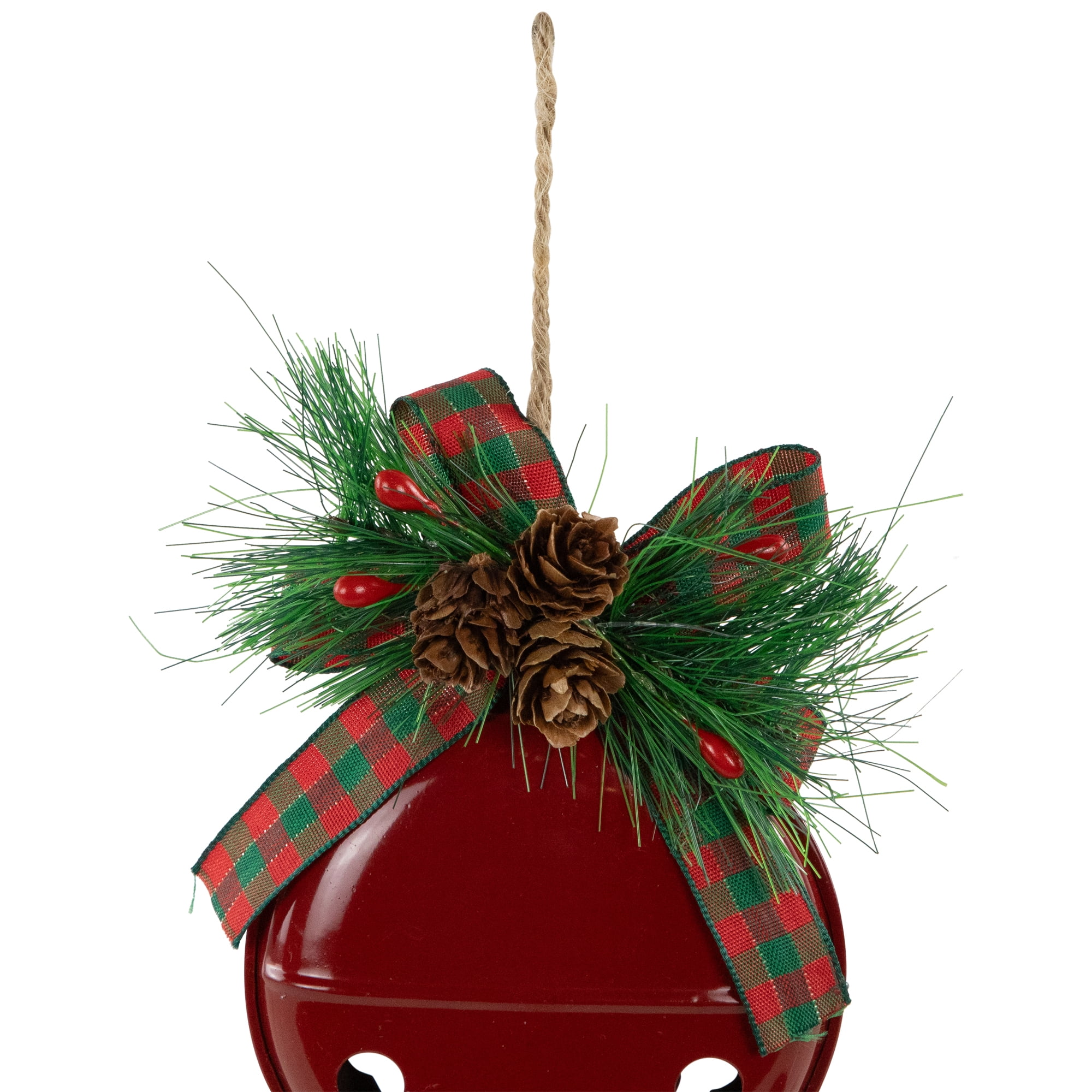 Northlight Jingle Bells with Pinecone Bows Disc Christmas Ornaments - 5" - Red - Set of 2