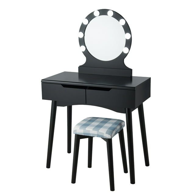 Patiojoy Ensemble de Coiffeuse avec Coiffeuse Éclairée, Miroir et Tiroirs, Noir