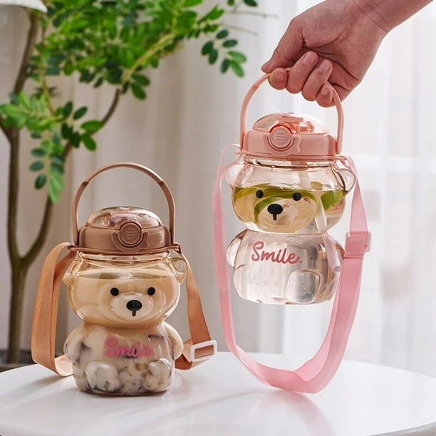 1000ML Kawaii Water Bottle Summer Bear Kettle Large Capacity Plastic Travel Drinking Mug Outdoor Cup With Straw Water BottleWhite1L He Qiyong unisex