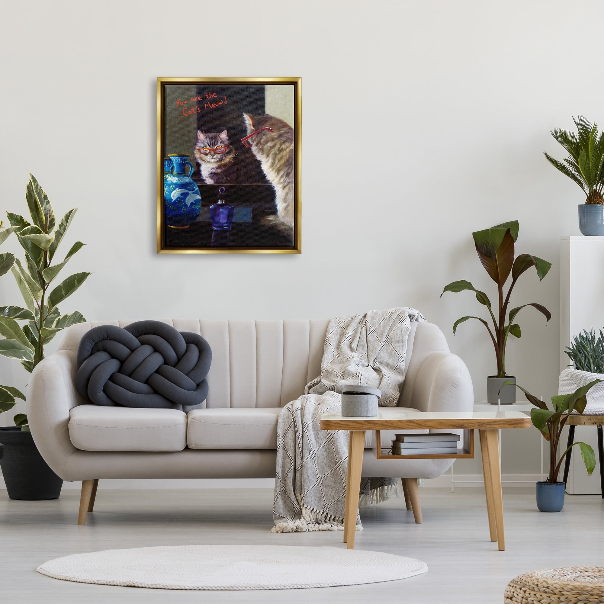 Stupell You Are The Cat's Meow Animal Mirror Animals & Insects Painting Gold Floater Framed Art Print Wall Art