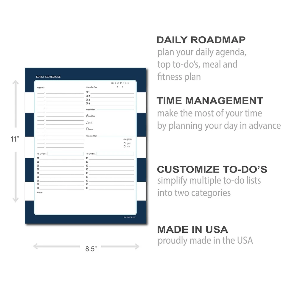Kahootie Co. Kahootie Co Daily Schedule Notepad 8.5" X 11" 50 Sheets Per Pad
