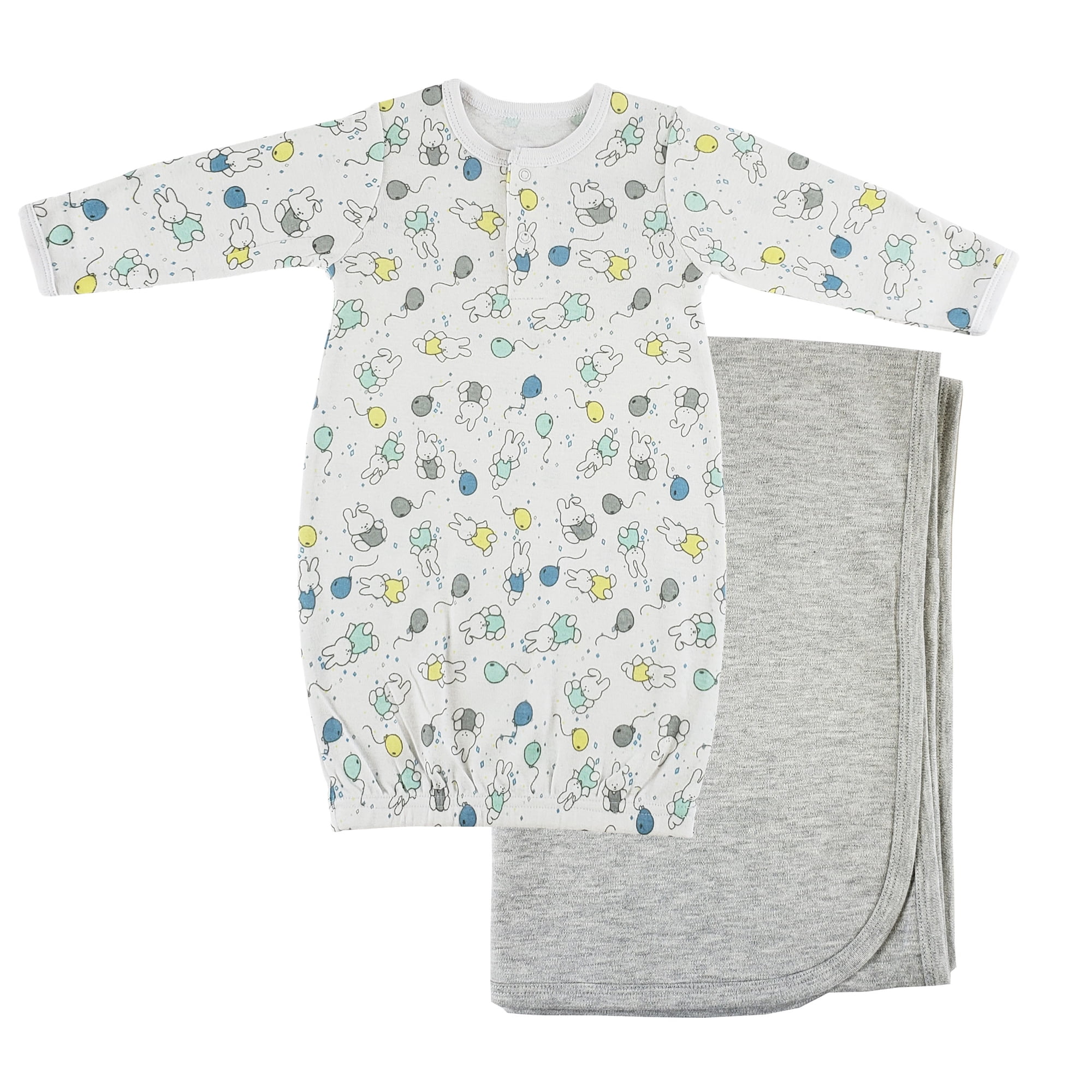CS-0106 Print Infant Gown & Recieving Blanket, Grey - Newborn