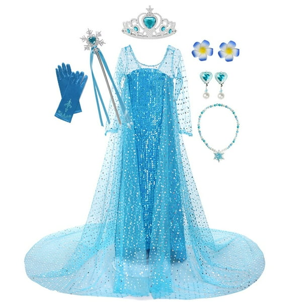 Disney disfraz de Frozen para niñas, vestido de princesa Elsa con lentejuelas, Reina de la nieve, Halloween, fiesta de cumpleaños, graduación, ropa con capa Fivean unisex