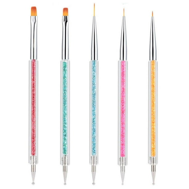 Juego de 5 pinceles para decoración de uñas, herramientas para hacer puntos en las uñas, bolígrafos de doble punta para decoración de uñas, herramientas para manicura y pintura de esmalte