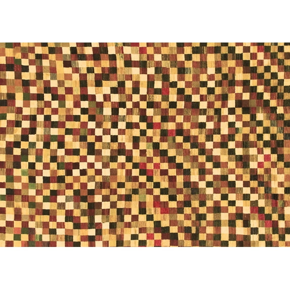 Ahgly Company Indoor Rectangle Checkered Brown Modern Area Rugs, 6' x 9'