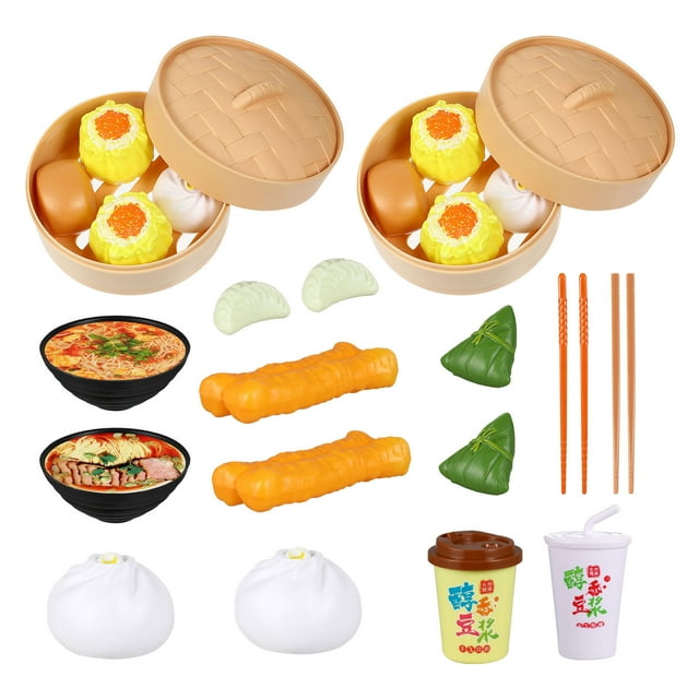 ColoMX NuAbesty 2 Sets Children Pretend Play Toy Chinese Breakfast Mini Food Play Set para niños Familia