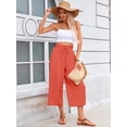 thumbnail image 2 of Chiclily Women's Wide Leg Capri Pants Summer High Waisted Palazzo Trousers Coral Drawstring Cropped Pants with Pockets, Size L, 2 of 7