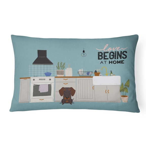 Carolines Treasures CK7833PW1216 Chocolate Wire Haired Dachshund Kitchen Scene Canvas Fabric Decorative Pillow 12H x16W