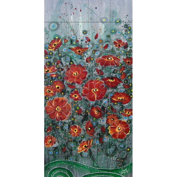 Tile Mural Kitchen Backsplash - Red Poppies - by Dawn Gerety