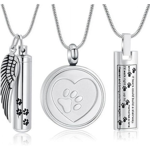 3 Pcak Paw Print Urn Necklace for Ashes Custom Name / Date for Women Men Pet Lover Urn Necklace for Ashes for Pet Paw Print Memorial Lockets Ash Jewelry