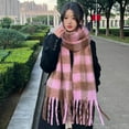 thumbnail image 6 of NUZYZ Women Scarf Plaid Print Thickened Warm Long Shawl with Tassel Trim Versatile Winter Blanket Wrap Daily Wear,Black, 6 of 8
