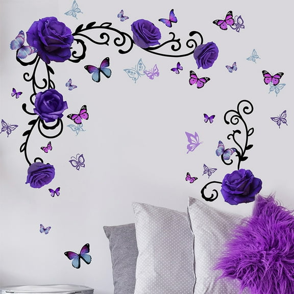 Creative Purple Fairy Flower Butterfly Home Cabinet Bedroom Living Room Background Wall Decoration Wall Stickers