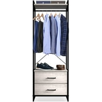 YEXJ Clothing Rack with Drawers - Clothes Stand Dresser - Wood Top, Steel Frame, & Fabric Drawers - Tall Closet Storage Organizer - Garment Rack for Hanging Shirts, Dresses, & Jackets,Greige