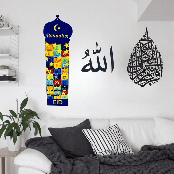 Ramadan Decorations Eid Count down Calendar Ramadan Calendar for Kids Islamic Festive Home Décor Ramadan Mubarak Advent Calendar   10 Free Balloons (Blue_Pkt)