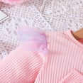 thumbnail image 3 of Toddler Girls Spring Princess Dress Long Sleeve Ruffle Tulle Patchwork Dress with Bow Decor, 3 of 6