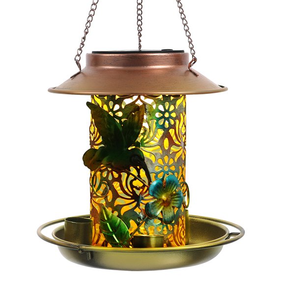 LEORX Solar Bird Feeders For Outside Bird Feeder Metal With Night Lighting 1Pcs 7.1x6.3x6.3in