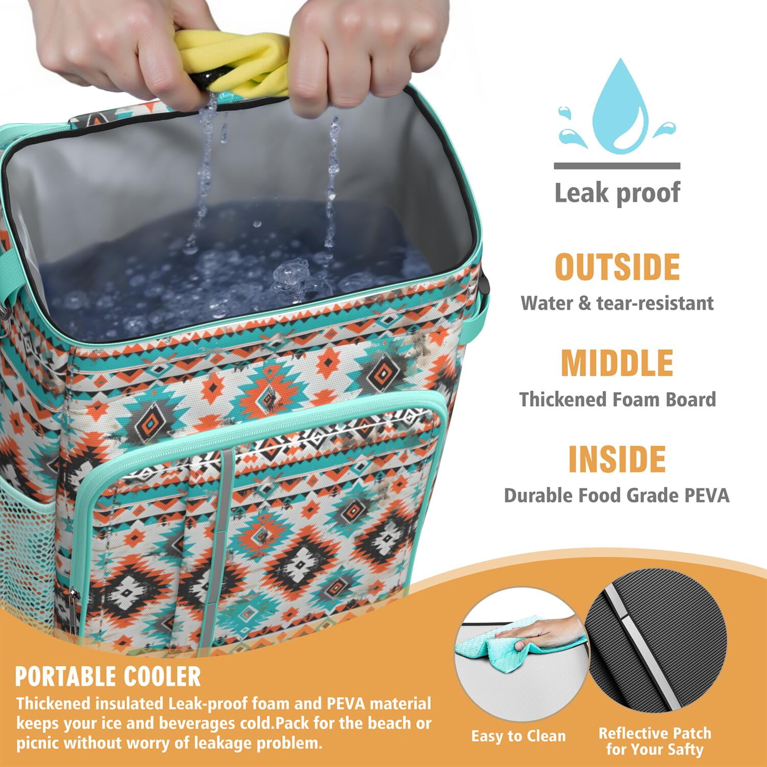 Travel Cooler Bag - Boho Bohemia Pioneer Flower Geometric Line Art Camping Beer Cooler Backpack with Bottle Opener- Waterproof Insulated Picnic Backpacks - Cooler Bag for Beach
