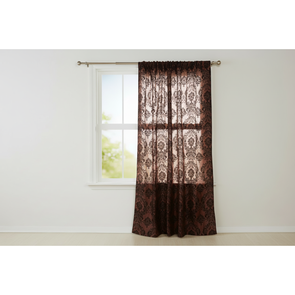 Flocking Damask Taffeta Window Curtain 56 Inch Wide Black on Brown