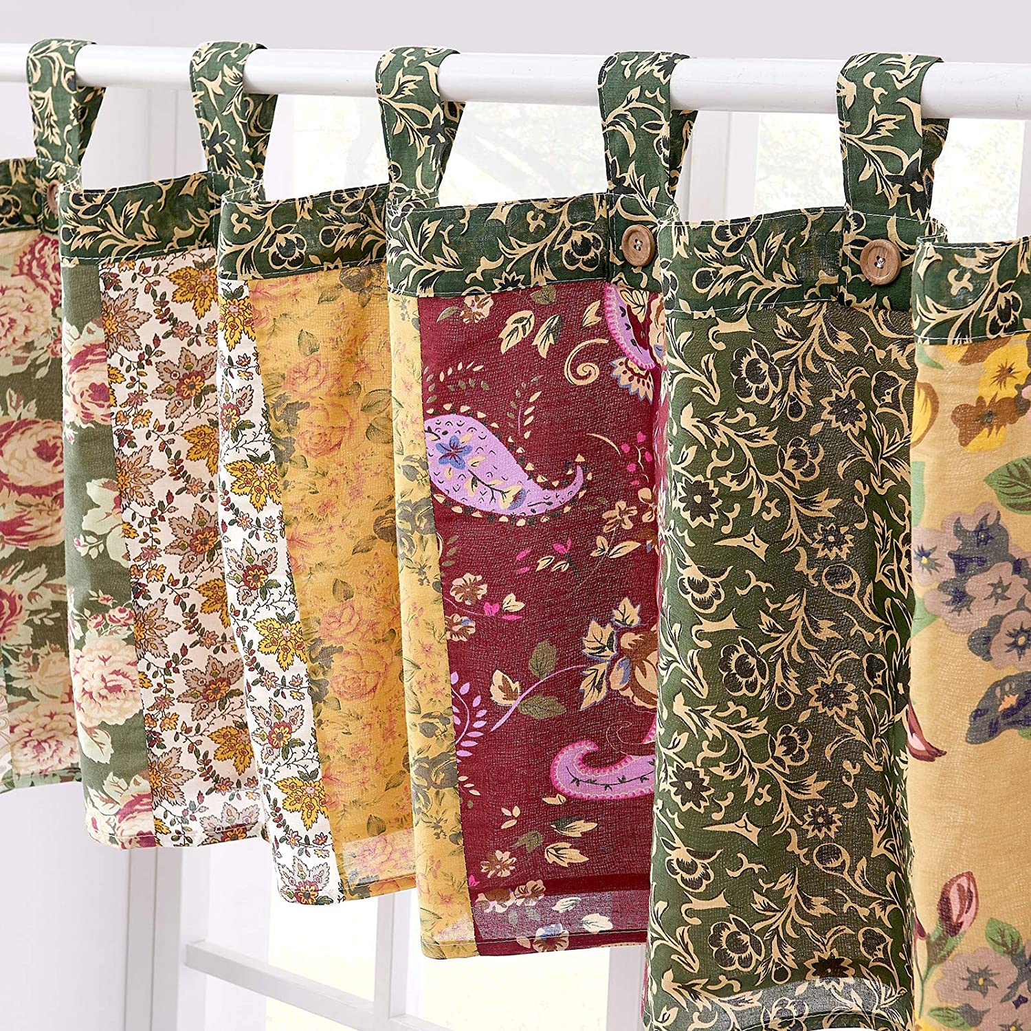 Greenland Home Fashions Antique Chic 100% Cotton Authentic Patchwork Tab Top Window Valance, 84" W x 21" L