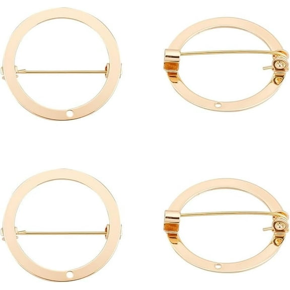 About 4Pcs Brass Brooch Pin Backs Donut Brooch Base Safety Catch Pins Back Clasps Pin Light Gold Brooch with Hole for Name Badge Jewelry Making 28.5mm