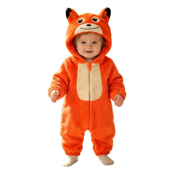 Bainana Toddler Kids Halloween Romper Animals Print Long Sleeve Hooded Jumpsuit Breathable Unisex Boys And Girls Theme Party Bodysuit 19-24 Months Orange