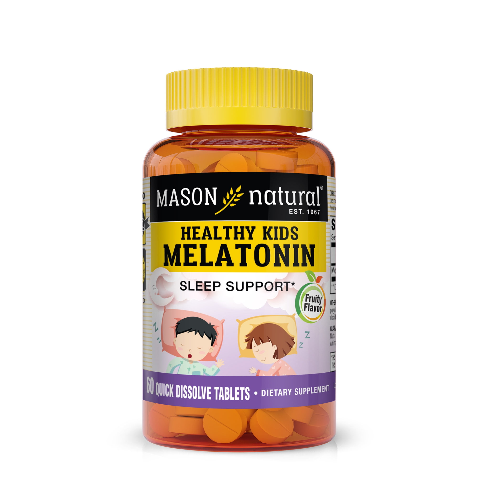 Mason Natural Healthy Kids Melatonin - For Children, Supports a Healthy Sleep, Fast Acting, Fruit Flavored, 60 Quick Dissolve Tablets