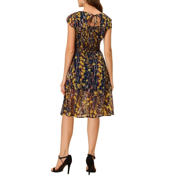 navy floral sweetheart neck midi dress Navy Blue Sweetheart Neck Midi Dress | Feminine & Flattering