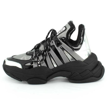 Designer Platform - Jeffrey Campbell Womens WiFi Silver Multi Black Platform Sole Designer Sneaker (9.5)