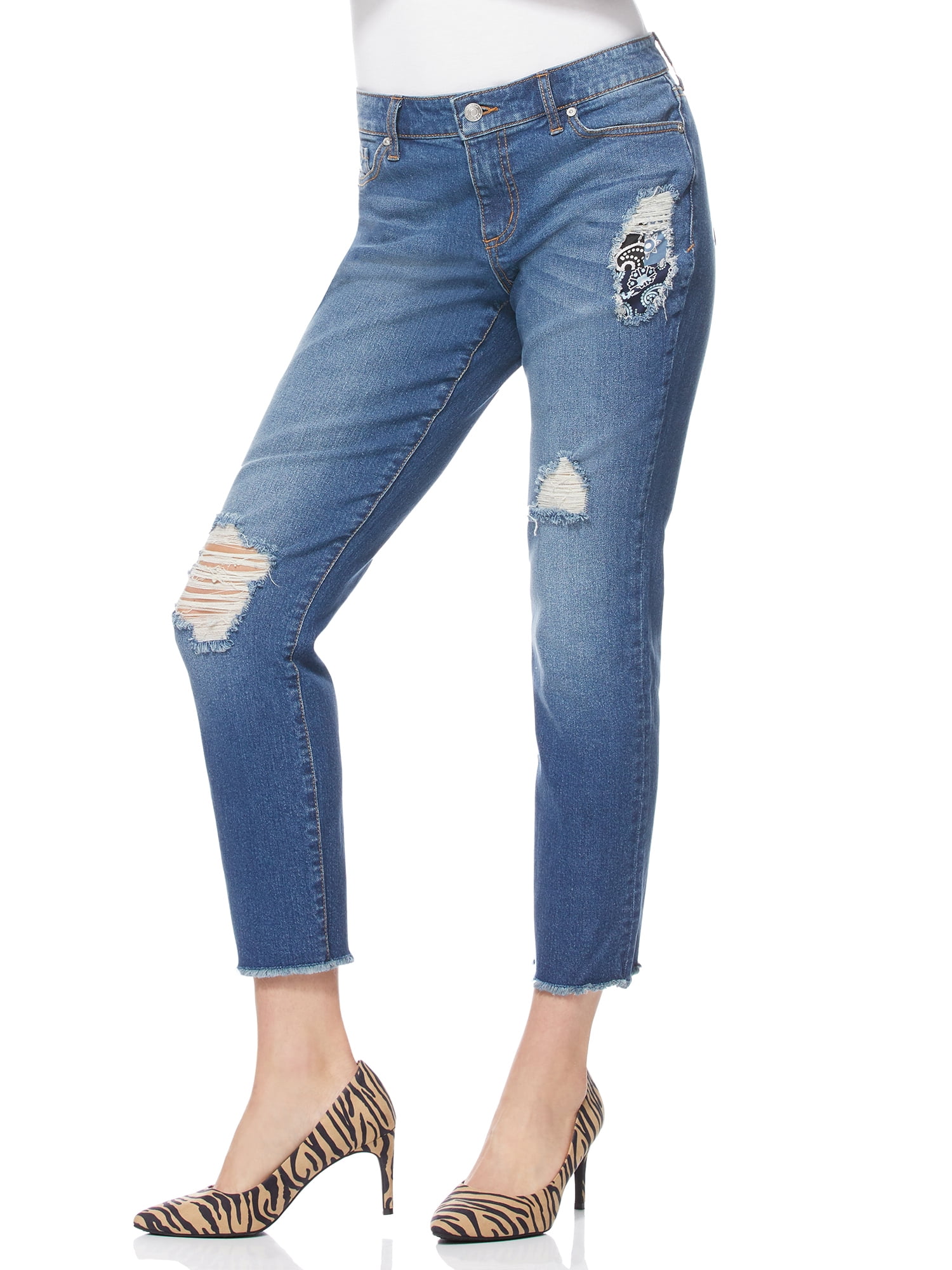 Scoop Retro Boy Jeans with Bandana Patch Women's - Walmart.com