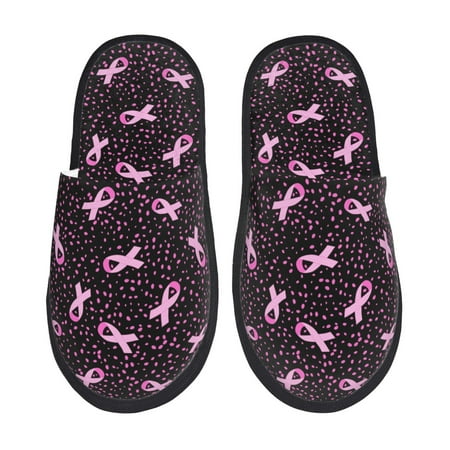 

Noikeo Breast Cancer Awareness3 Pattern Cozy Slippers Indoor for Women and Mens Fuzzy House Shoes Soft Plush Warm Slip-on Slippers-Large