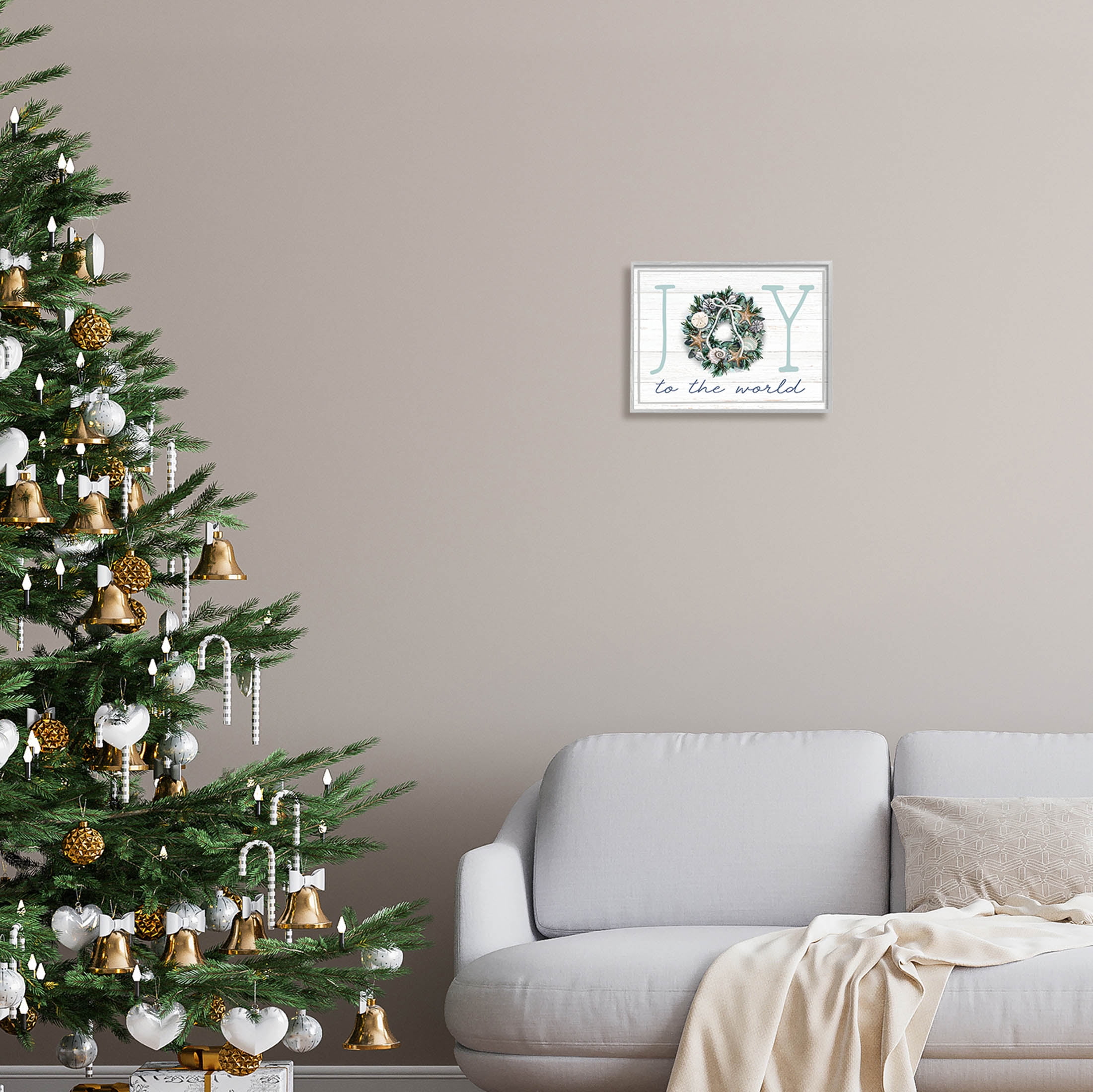 Stupell Industries Joy To The World Nautical Wreath Graphic Art Gray Framed Art Print Wall Art, Design by Elizabeth Tyndall