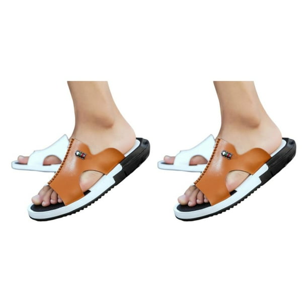 Minnieouse 2 piezas estilo casual hombres playa caminar sandalia niños fiesta en la piscina portátil verano punta abierta zapatillas zapatos marrón blanco talla 45 2Conjunto