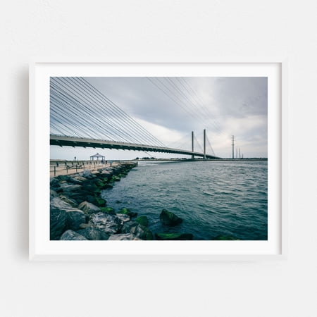 The Indian River Bridge - Bethany Beach Delaware Photography Bridge Coastal Harbor Landscape Architecture Ocean Scenic White Framed Wall Art Print 5 x 7 inches