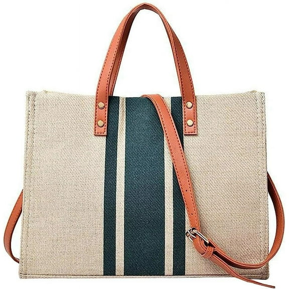 Kukuzhu Canvas Tote Bag for Women Large Crossbody Shoulder Bag Casual Stripe Hobo Handbags Canvas Satchel for Travel Beach Vacation
