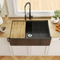 DV-1K0161B 33"L x 20"W Kitchen Sink, Farmhouse Workstation Sink with Cutting Board and Dish Drying Rack