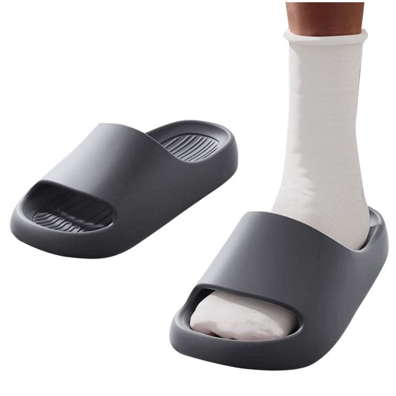 Xfvqtps Shower Shoes for Mens and Womens Plus Size Thick Sole Stripe Solid Color Non Slip Soft Cushioned House Bathroom EVA Slides Slippers Gray