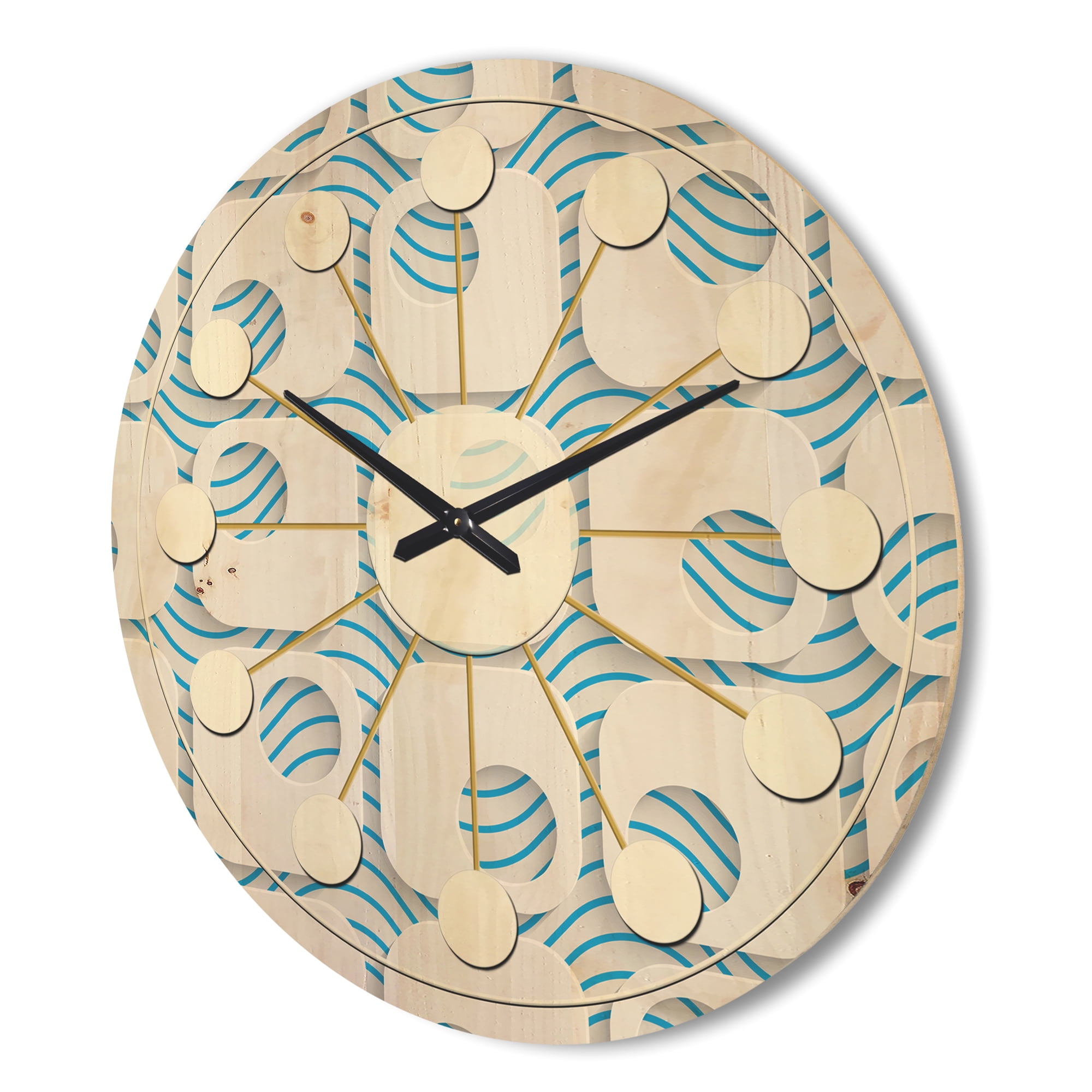 Designart '3D Blue and White Pattern III' Mid-Century Modern Wood Wall Clock