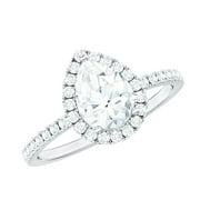 Rosec Jewels Teardrop Engagement Ring for Women - Pear Shape Moissanite (5X7 mm, D-VS1 Quality), 14K White Gold, US 10.50