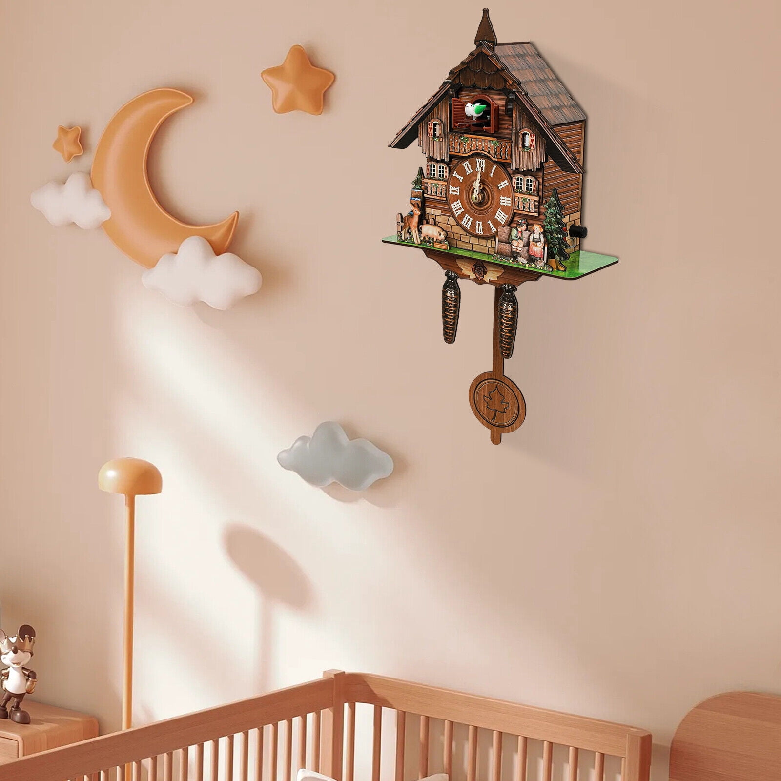 TFCFL Hanging Clock Wall Clock Vintage Traditional Coo Coo Clock Style Pendulum Clock Home Decor