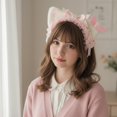 thumbnail image 5 of Yvsxxv 1Pc White Pink Lace Bow Cat Ear Headband Hair Accessories, 5 of 7